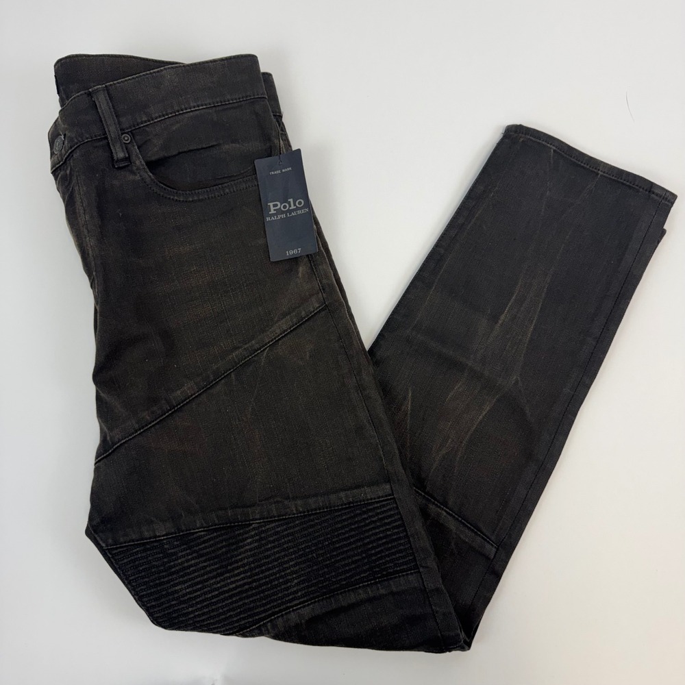 Polo Ralph Lauren Eldridge Skinny Jeans Men's 34x30 Black Stretch Moto Biker NWT